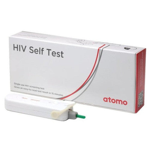photo of atomo HIV self Screening test packet and test kit.