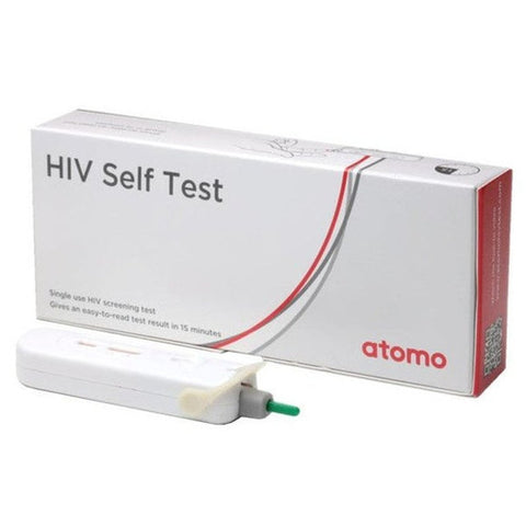 photo of atomo HIV self Screening test packet and test kit.