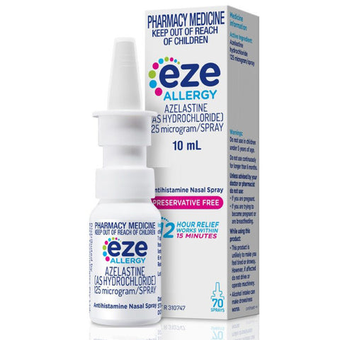 Eze Allergy Antihistamine Nasal Spray 10ml Front of Packaging (Box & Bottle)