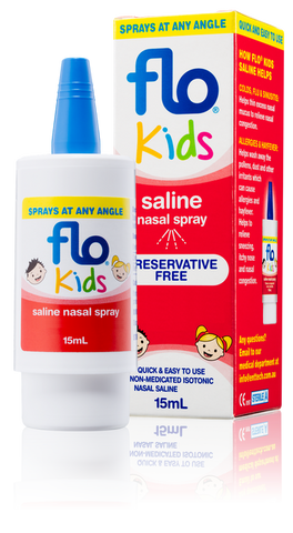 Flo Kids Saline Spray 15ml Front of Packaging (Box & Bottle)