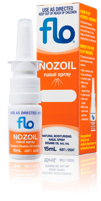 Flo Nozoil Nasal Spray 15ml Front of Packaging (Box & Bottle)