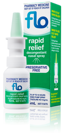 Flo Rapid Relief Nasal Spray 15ml Front of Packaging (Box & Bottle)