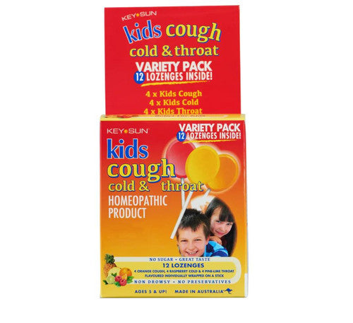 Key Sun All Natural Kids Cough Cold & Throat Variety Pack 12 Lozenges