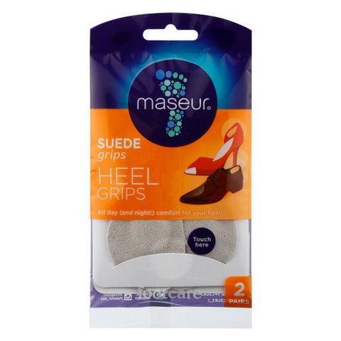 Maseur Suede Heel Grips 2 Pairs Front of Packaging