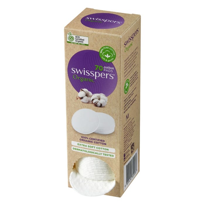 Swisspers Organic Round Cotton Pads Eco Dispenser 70 Pack