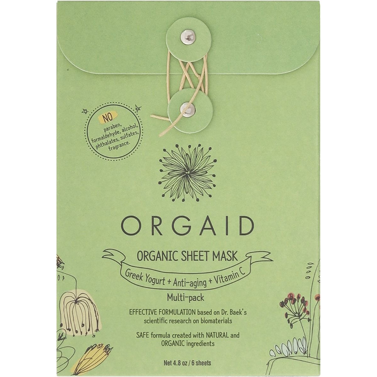 ORGAID Organic Sheet Mask Greek Yogurt, Anti-Aging + Vitamin C 6x24ml