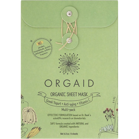 ORGAID Organic Sheet Mask Greek Yogurt, Anti-Aging + Vitamin C 6x24ml