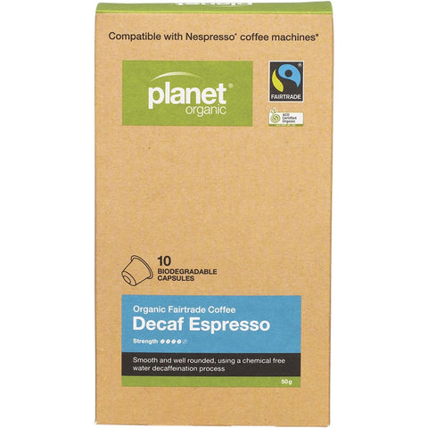 PLANET ORGANIC Coffee Capsules - Biodegradable Organic - Decaf Espresso 10