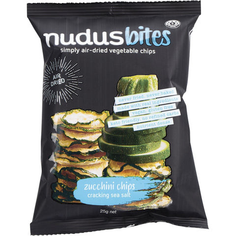 NUDUS BITES Zucchini Chips Cracking Sea Salt 25g 12PK