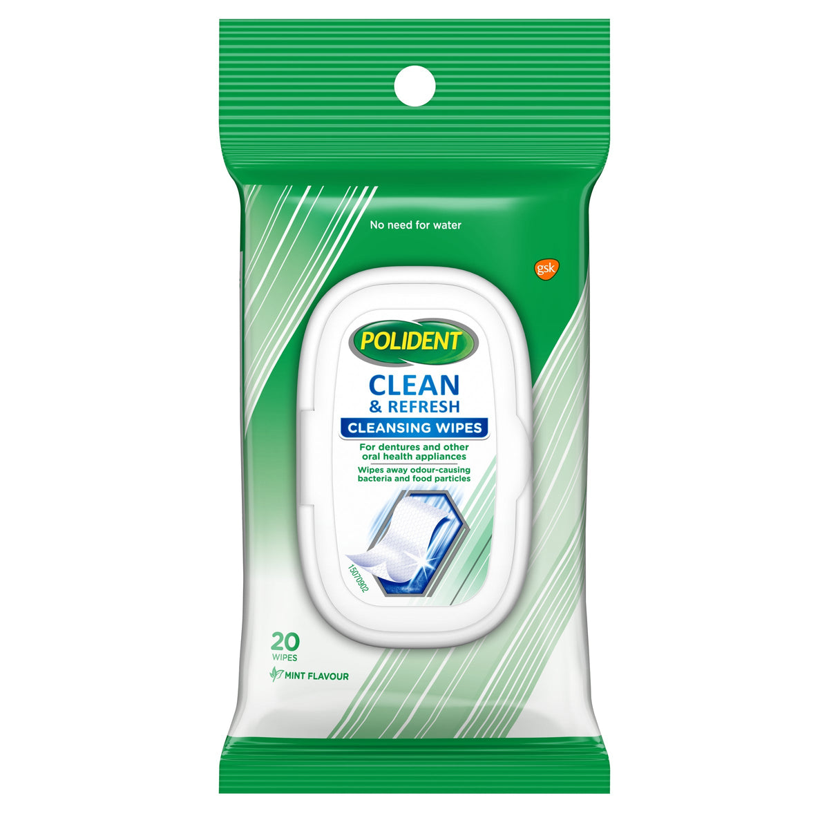 Polident Cleansing Wipes Mint 20 Pack