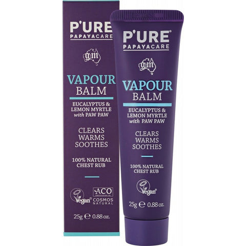 P'URE PAPAYACARE Vapour Balm - Chest Rub Eucalyptus, Lemon Myrtle & Paw Paw 25g