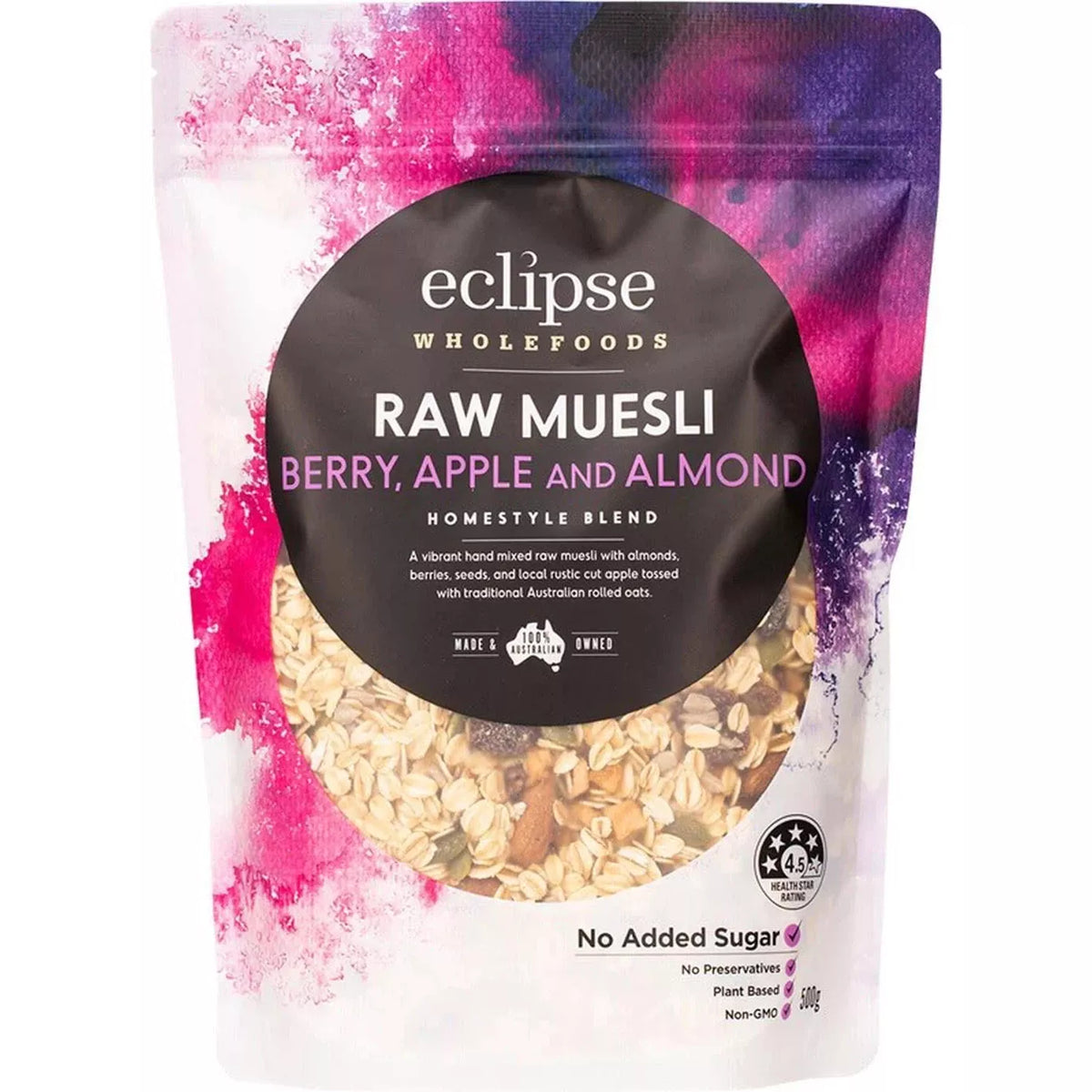 ECLIPSE ORGANICS Raw Muesli Homestyle Blend Berry, Apple & Almond 500g
