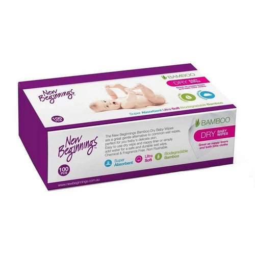 New Beginnings Bamboo Dry Baby Wipes 100