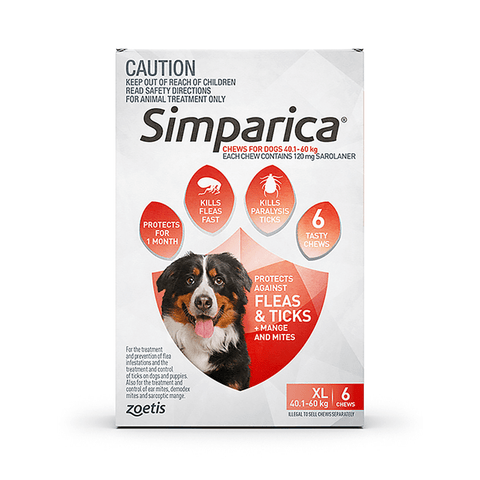 Simparica Extra Large 40.1â€“60Kg 6S Red