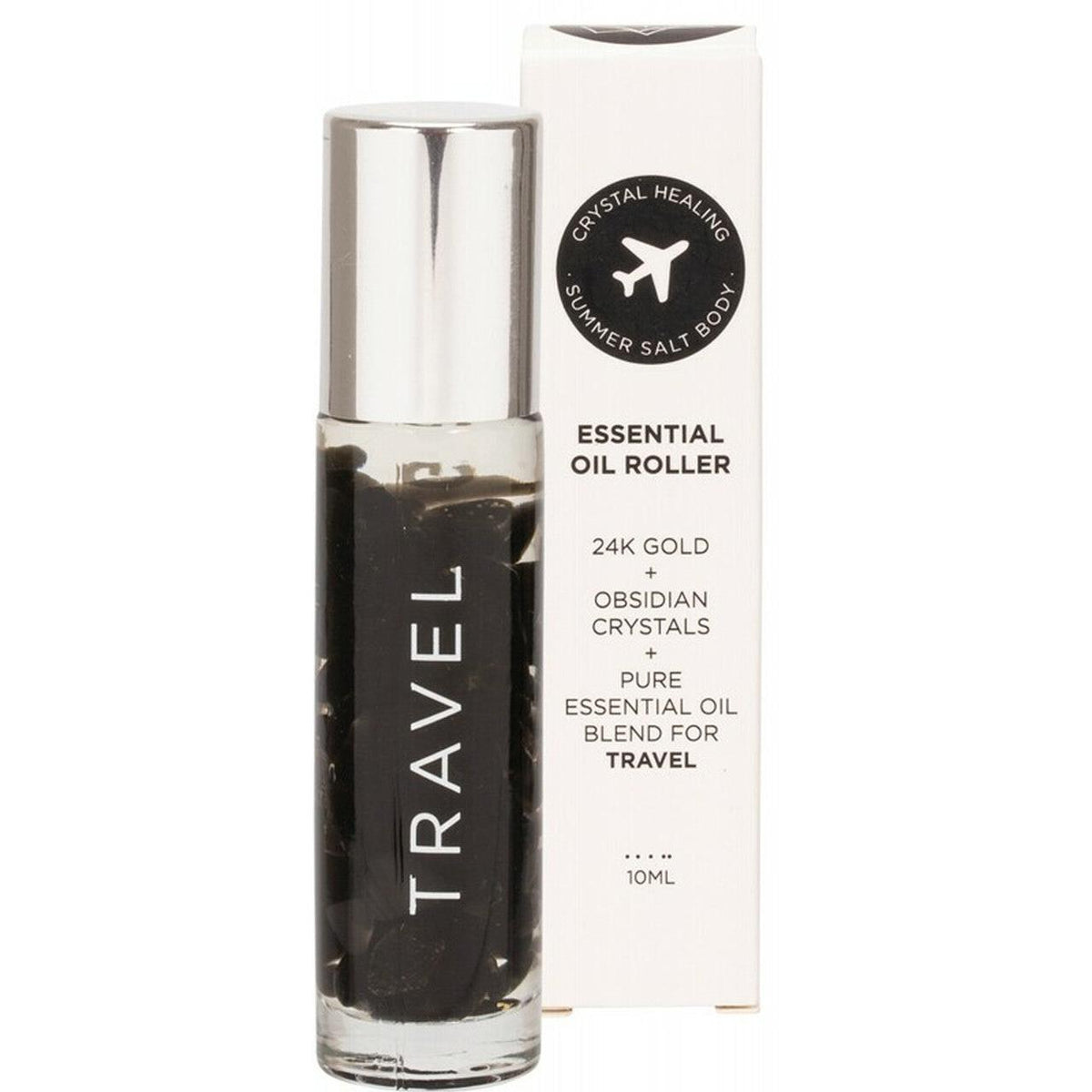 SUMMER SALT BODY Essential Oil Roller With 24K Gold Travel - Obsidian Crystals 10ml