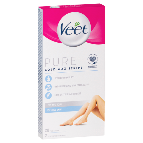 Veet Pure Hair Removal Cold Wax 20 Strips Legs and Body Sensitive Skin
