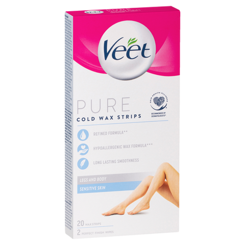 Veet Pure Hair Removal Cold Wax 20 Strips Legs and Body Sensitive Skin