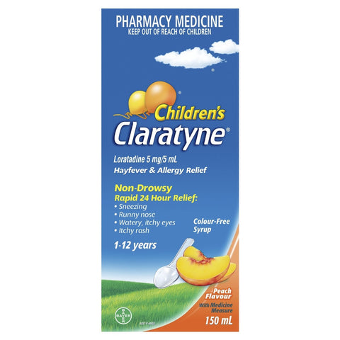 Claratyne Children's Hayfever & Allergy Relief Antihistamine Peach Flavoured Syrup 150mL